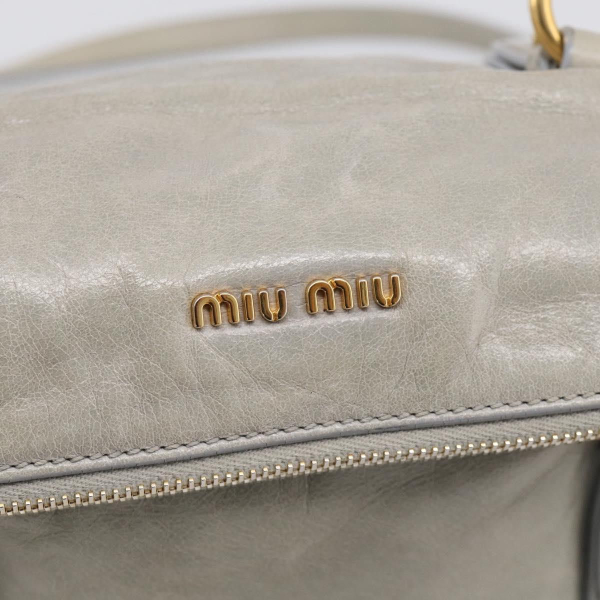 Miu Miu Vitellolux Hand Bag Leather 2way Gray Gold Tone Auth 211327V