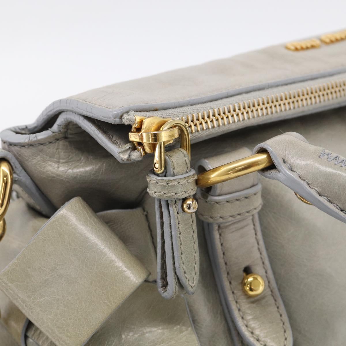 Miu Miu Vitellolux Hand Bag Leather 2way Gray Gold Tone Auth 211327V