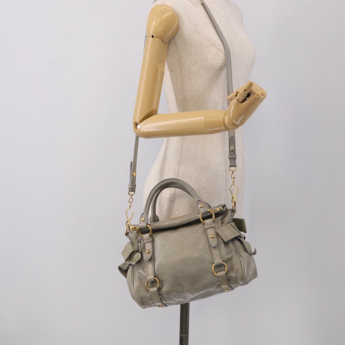 Miu Miu Vitellolux Hand Bag Leather 2way Gray Gold Tone Auth 211327V