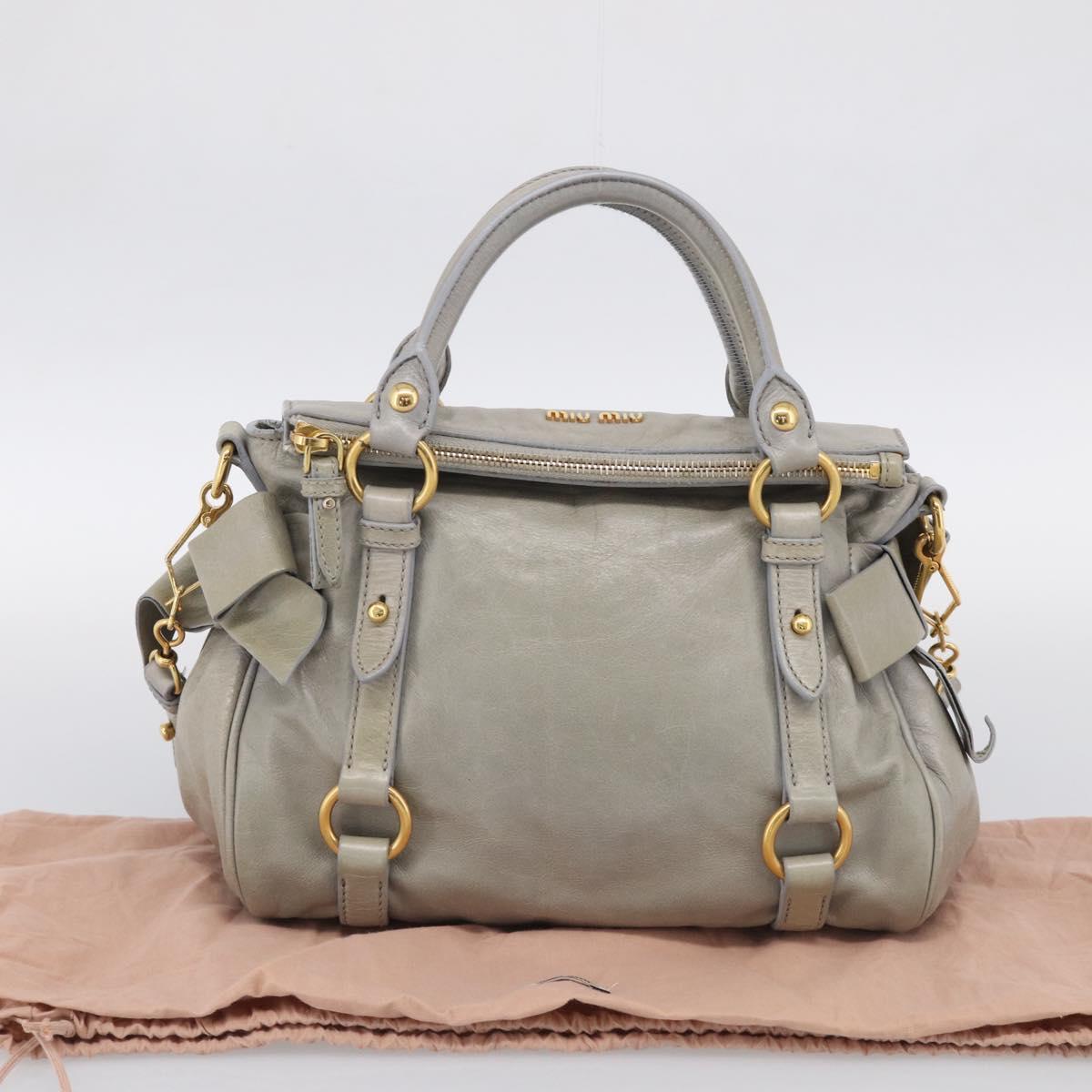Miu Miu Vitellolux Hand Bag Leather 2way Gray Gold Tone Auth 211327V