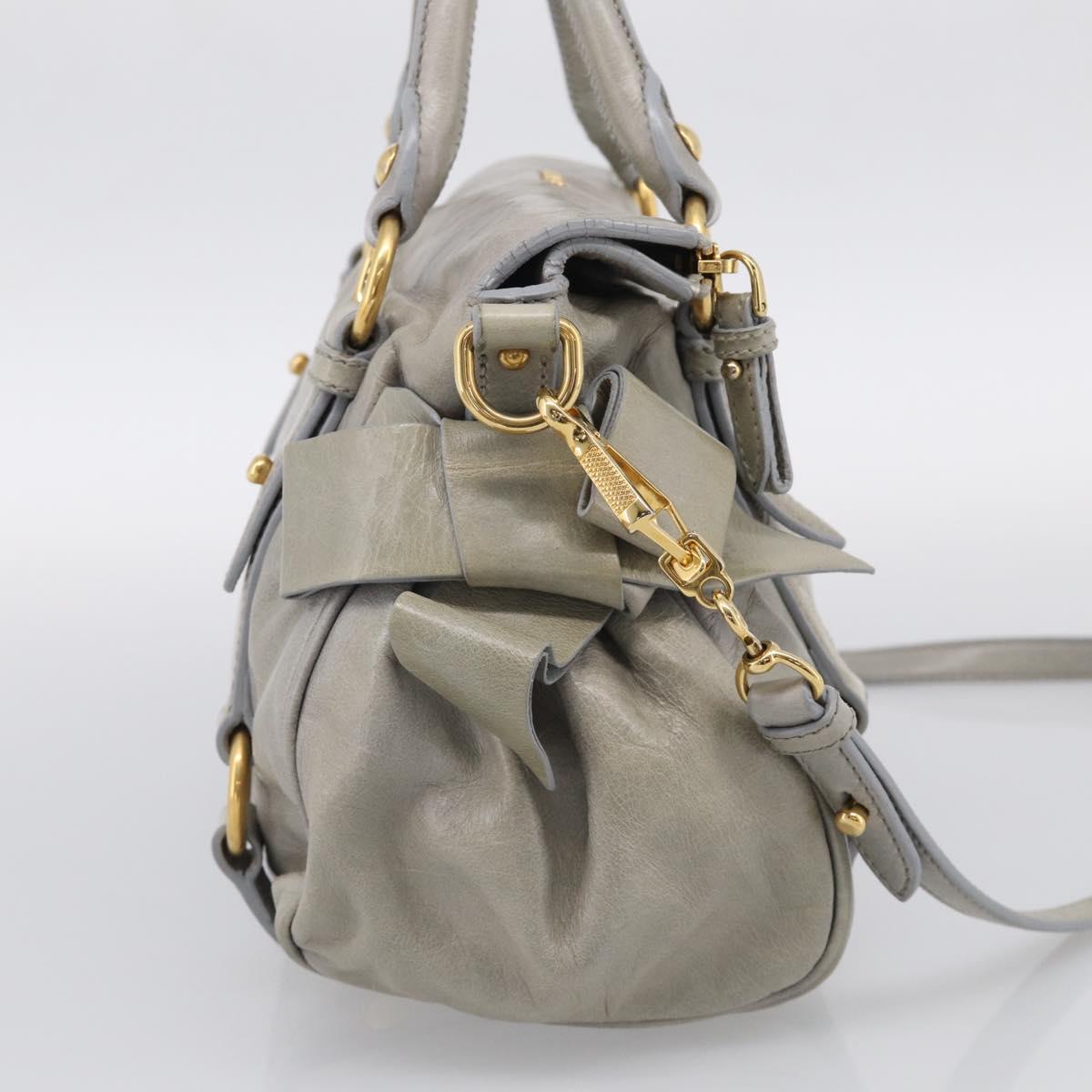 Miu Miu Vitellolux Hand Bag Leather 2way Gray Gold Tone Auth 211327V