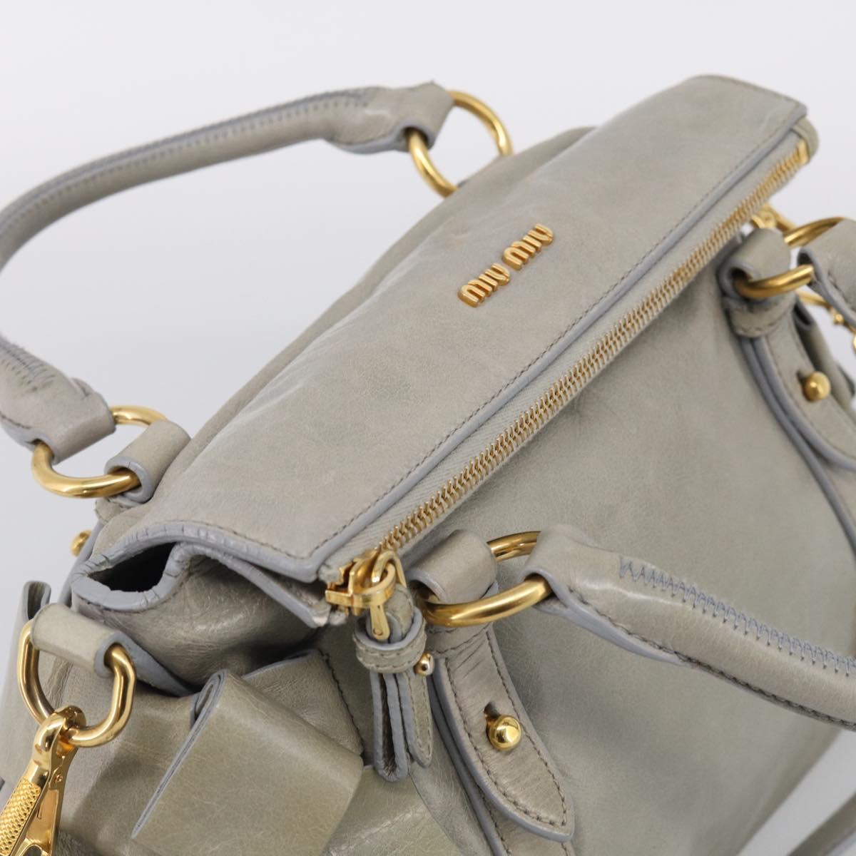 Miu Miu Vitellolux Hand Bag Leather 2way Gray Gold Tone Auth 211327V
