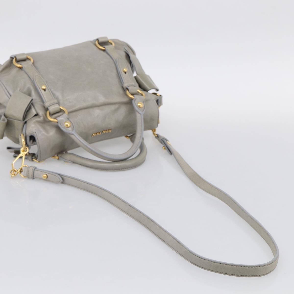 Miu Miu Vitellolux Hand Bag Leather 2way Gray Gold Tone Auth 211327V