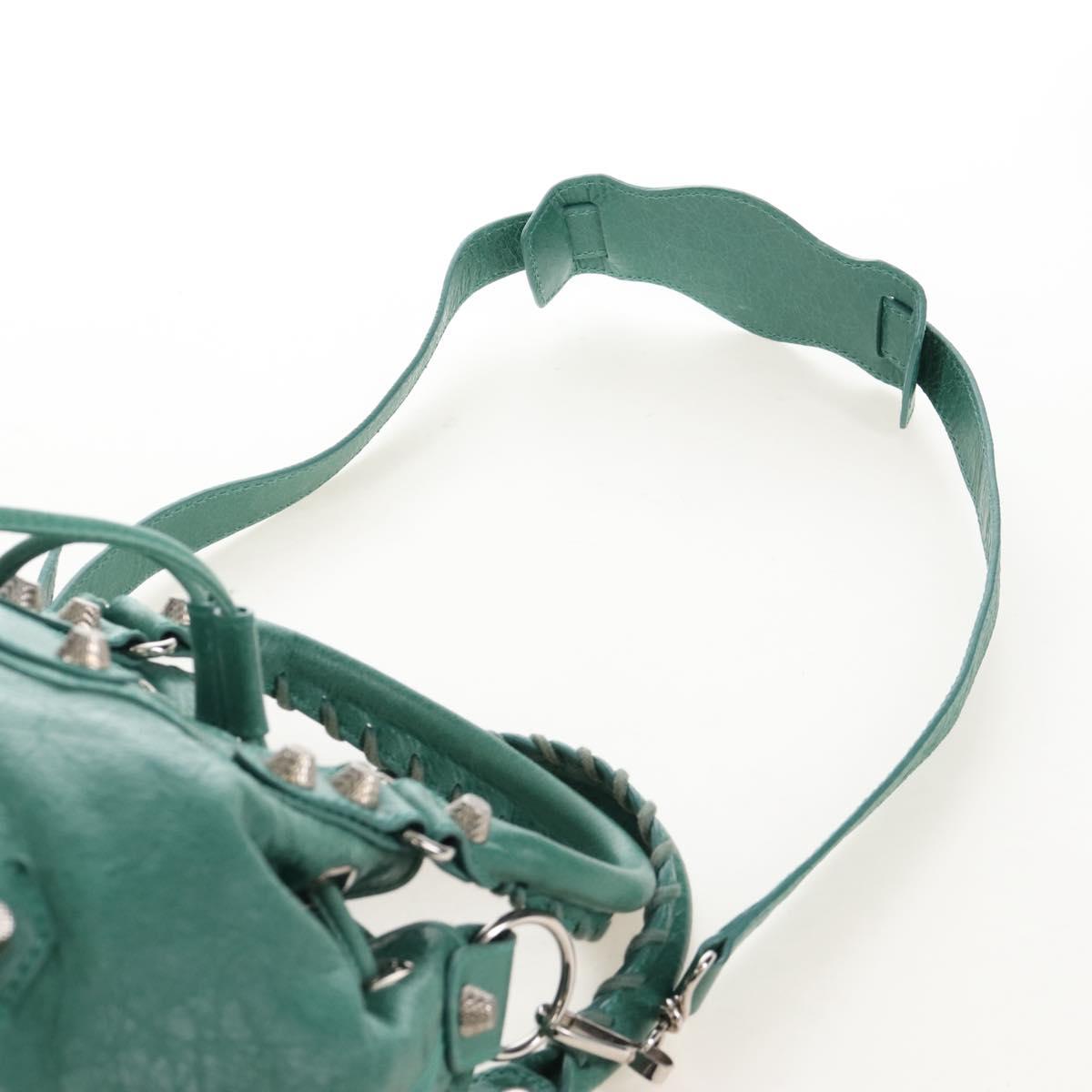 Balenciaga Giant Mini Pom Pom Hand Bag Leather 2way Green 250920 Auth 211331M