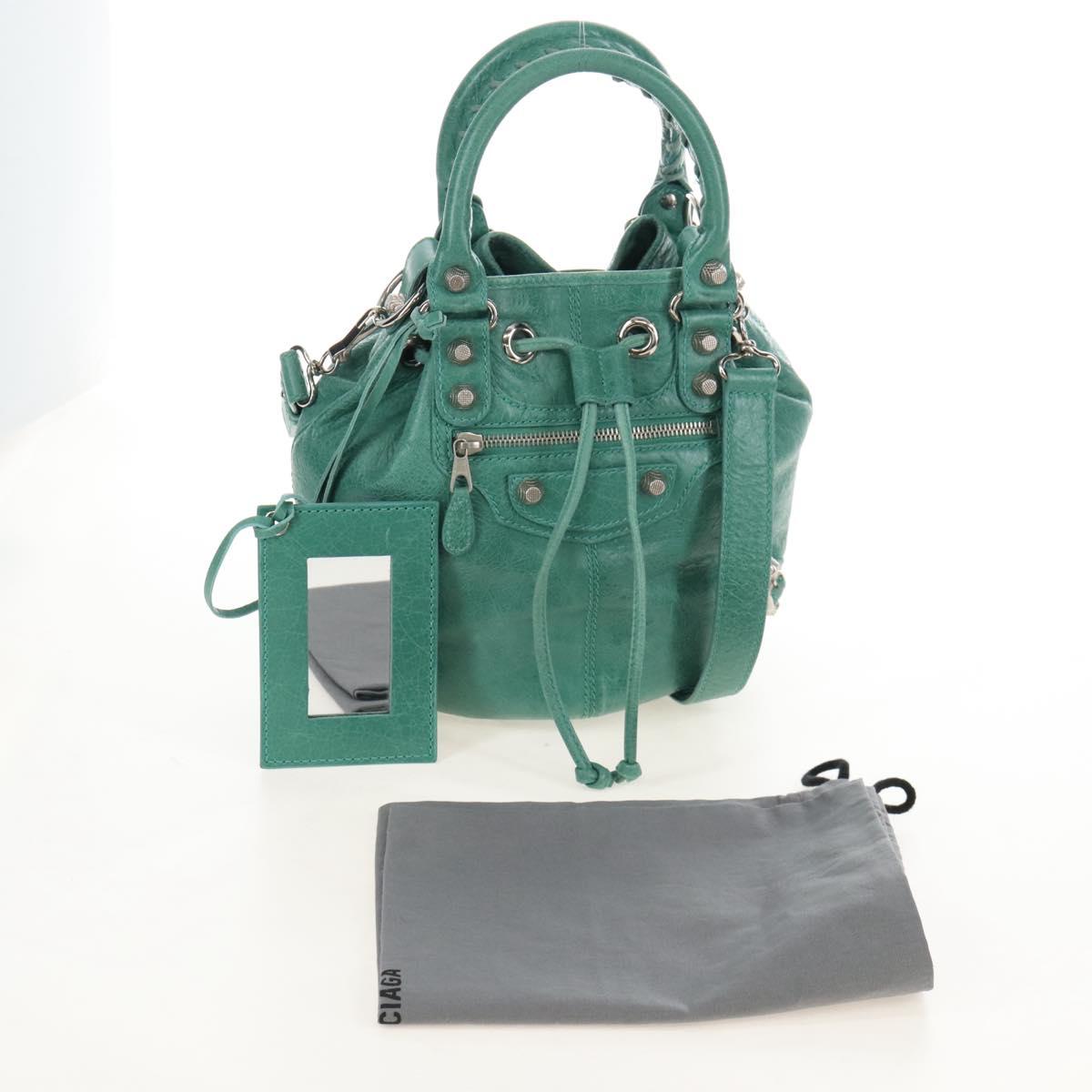 Balenciaga Giant Mini Pom Pom Hand Bag Leather 2way Green 250920 Auth 211331M