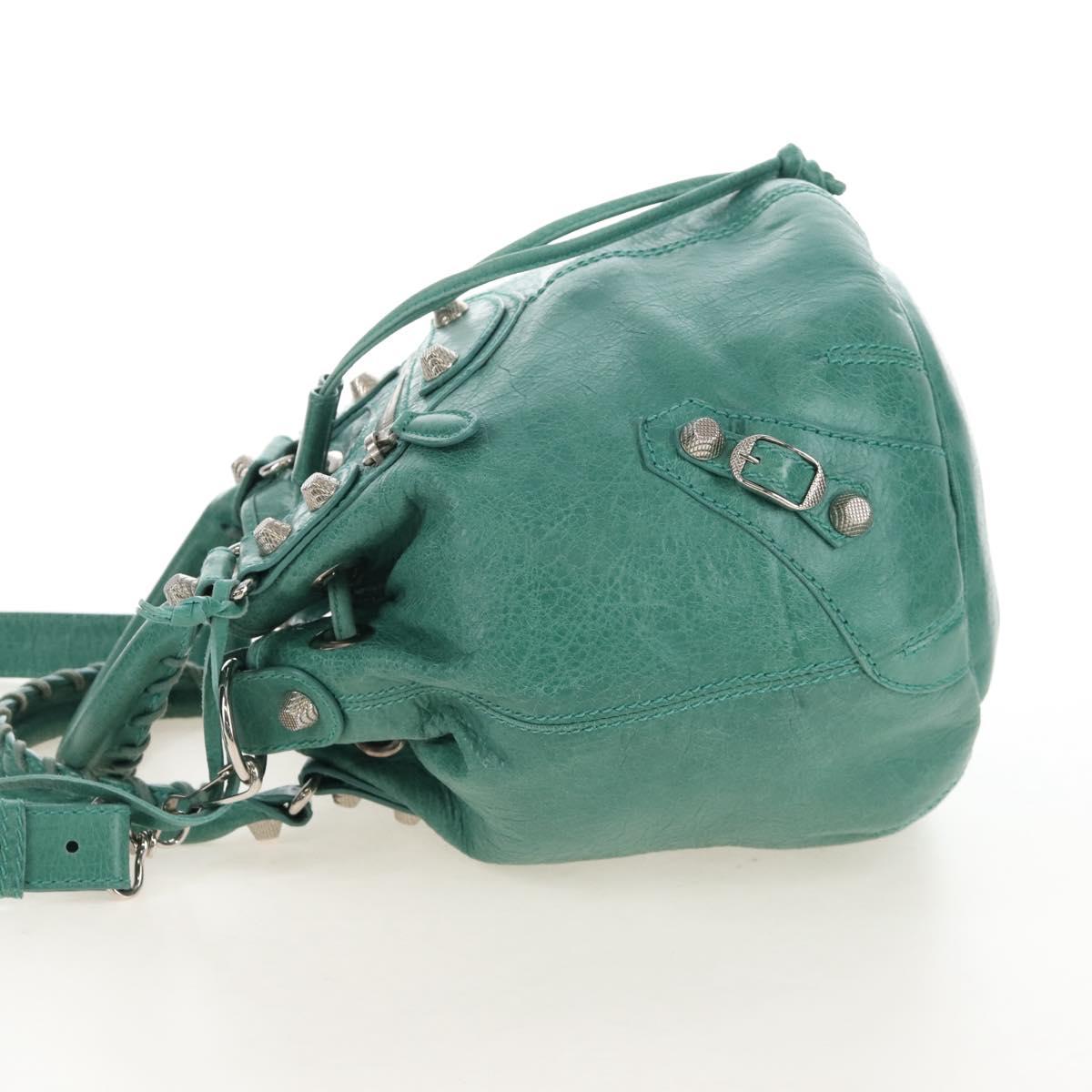 Balenciaga Giant Mini Pom Pom Hand Bag Leather 2way Green 250920 Auth 211331M