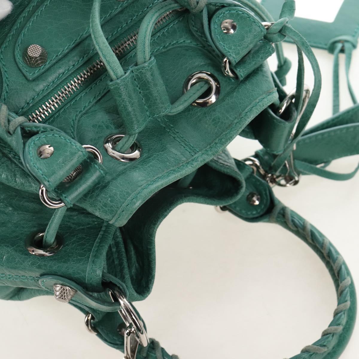 Balenciaga Giant Mini Pom Pom Hand Bag Leather 2way Green 250920 Auth 211331M