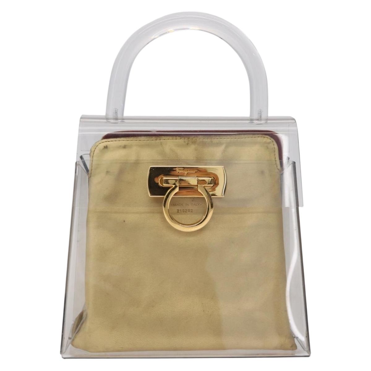 Salvatore Ferragamo Gancini Hand Bag plastic Clear Gold Auth 211333V