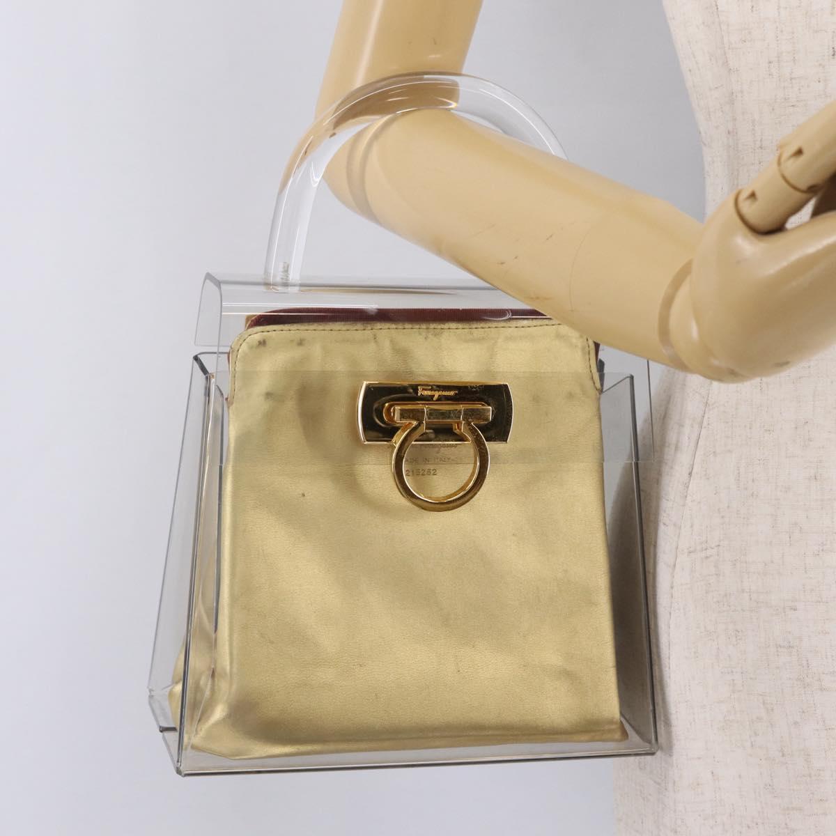 Salvatore Ferragamo Gancini Hand Bag plastic Clear Gold Auth 211333V