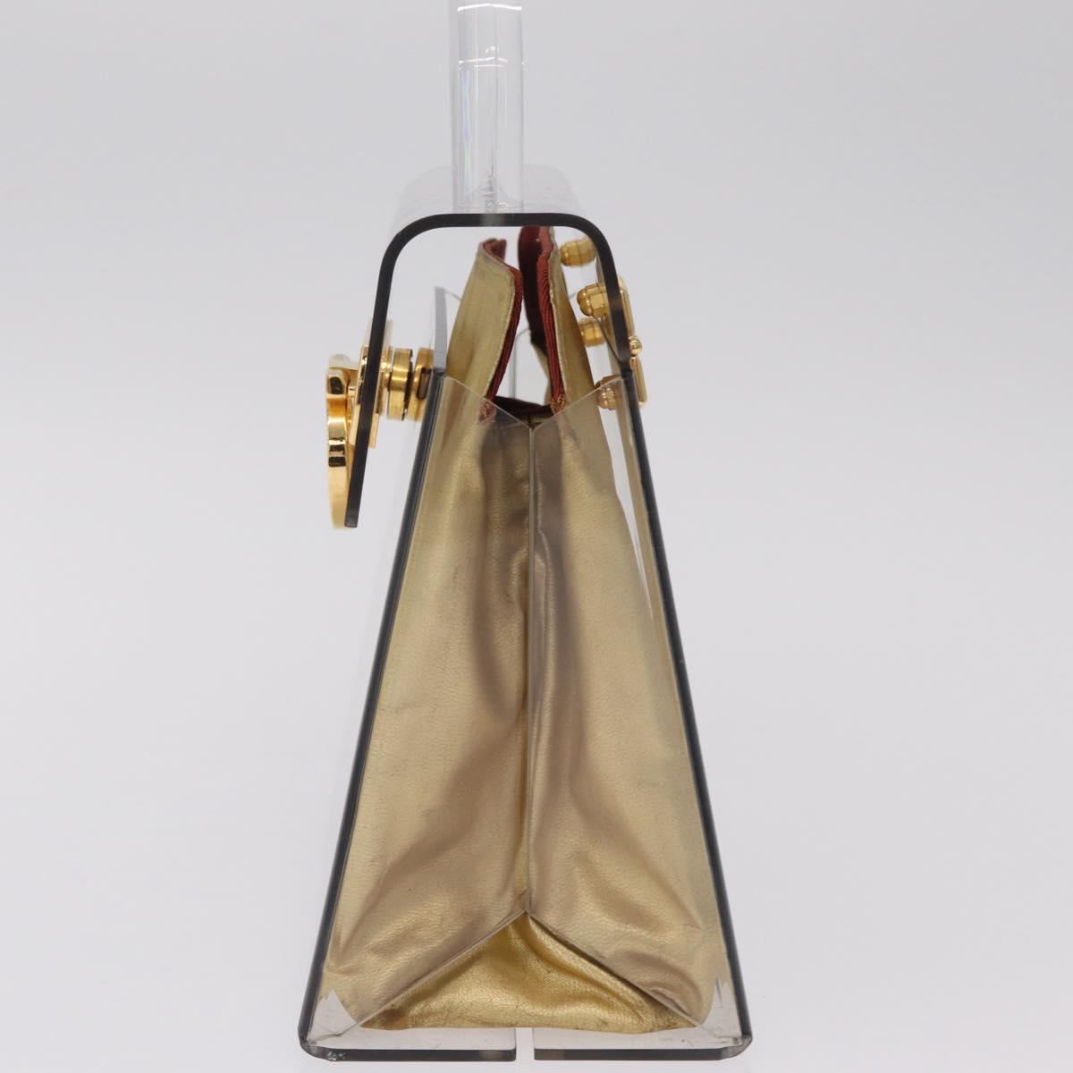 Salvatore Ferragamo Gancini Hand Bag plastic Clear Gold Auth 211333V