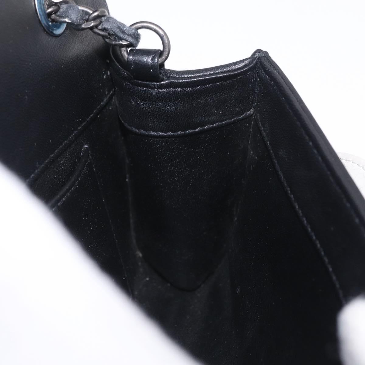 CHANEL Matelasse Chain Shoulder Bag Lamb Skin White Black CC Auth 211337A