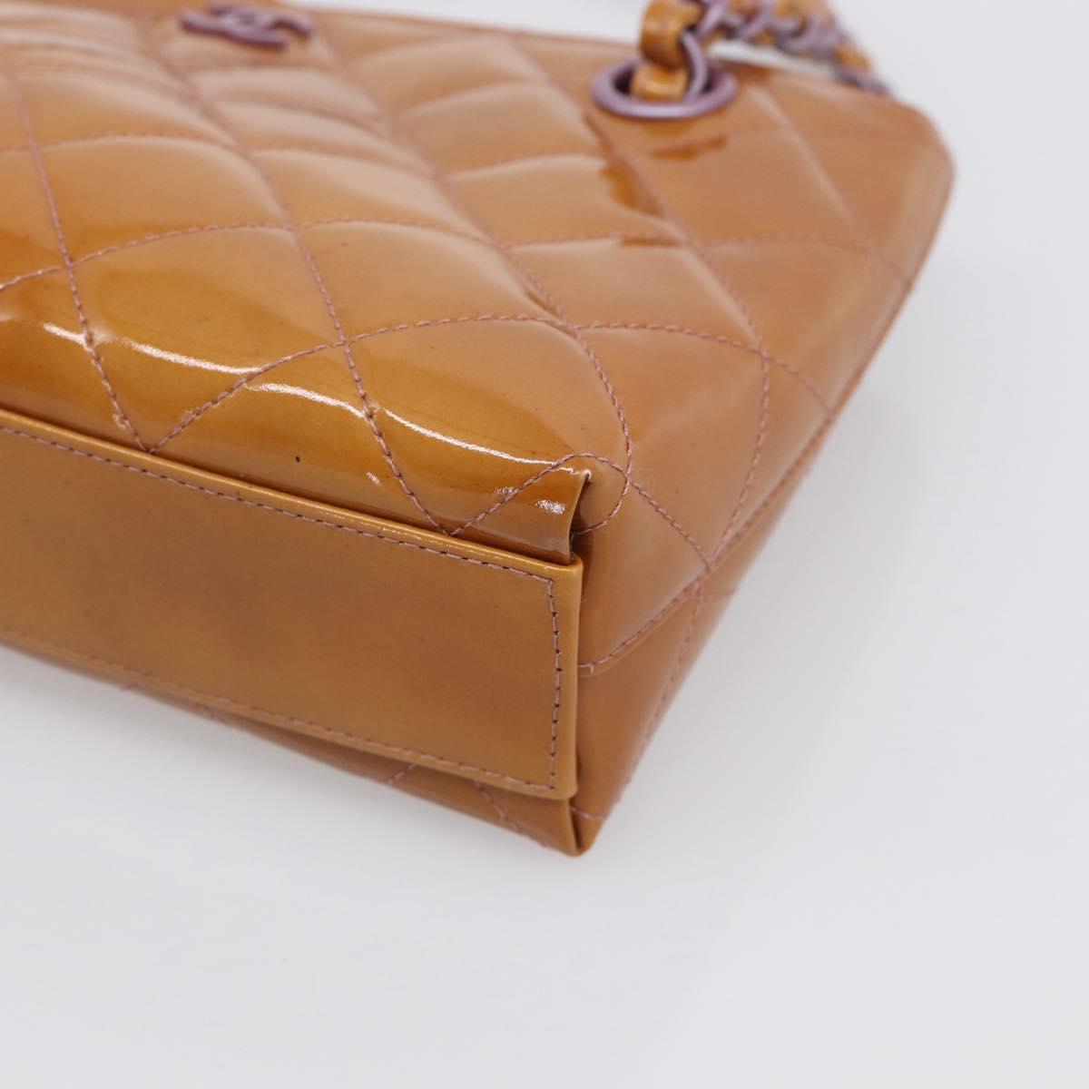CHANEL Matelasse Chain Hand Bag Patent leather Beige Purple CC Auth 211338A
