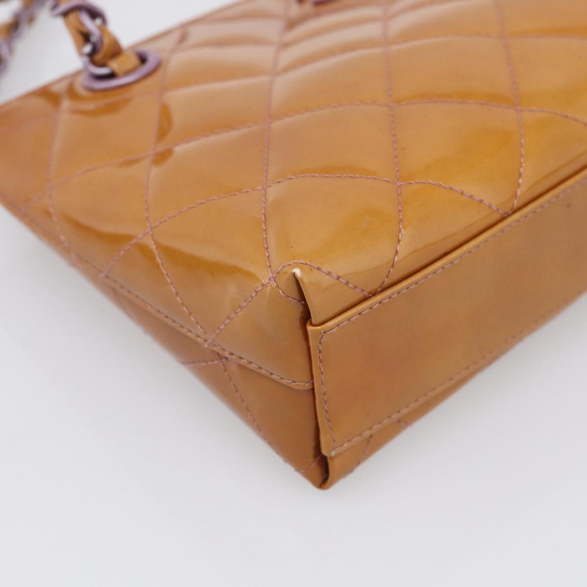 CHANEL Matelasse Chain Hand Bag Patent leather Beige Purple CC Auth 211338A