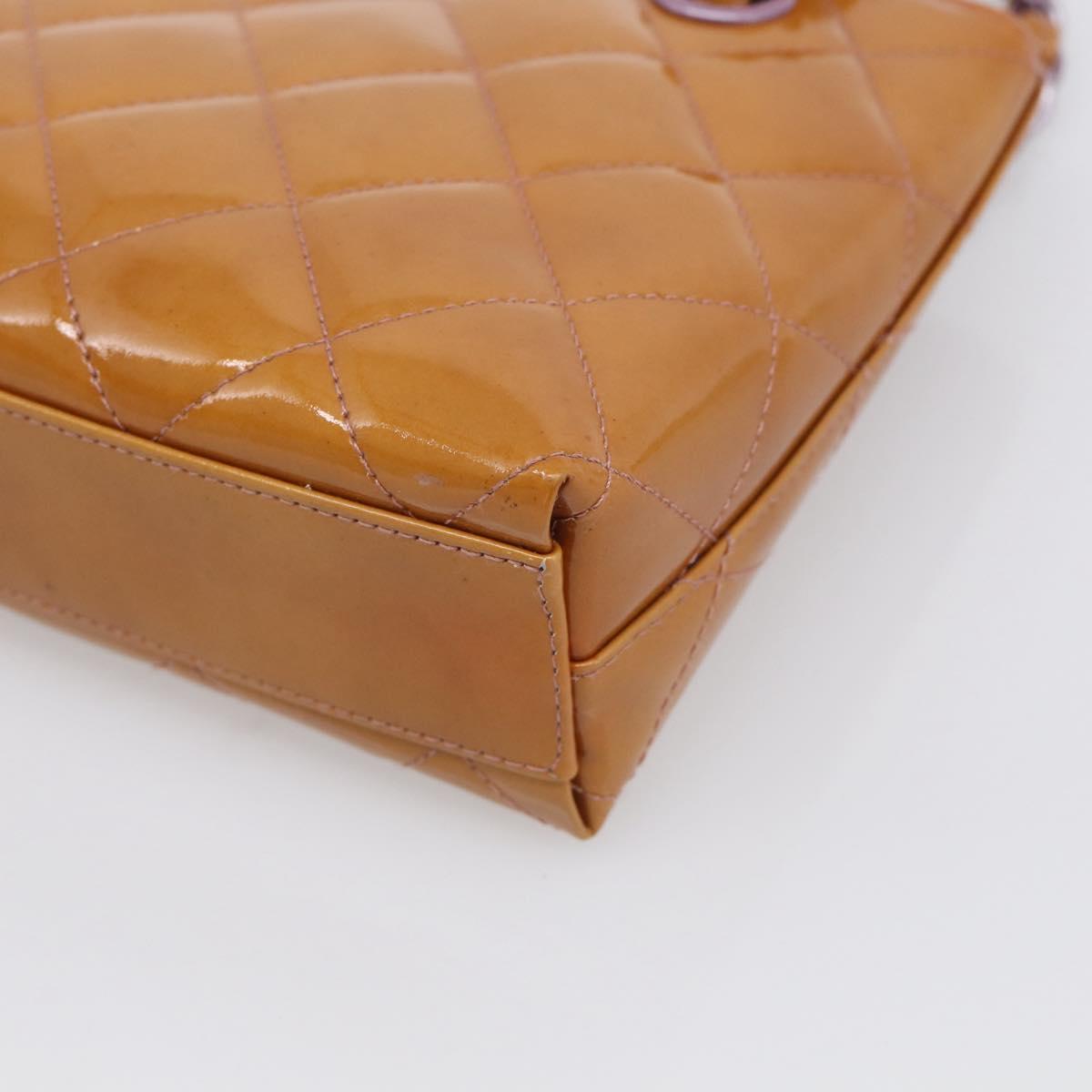 CHANEL Matelasse Chain Hand Bag Patent leather Beige Purple CC Auth 211338A