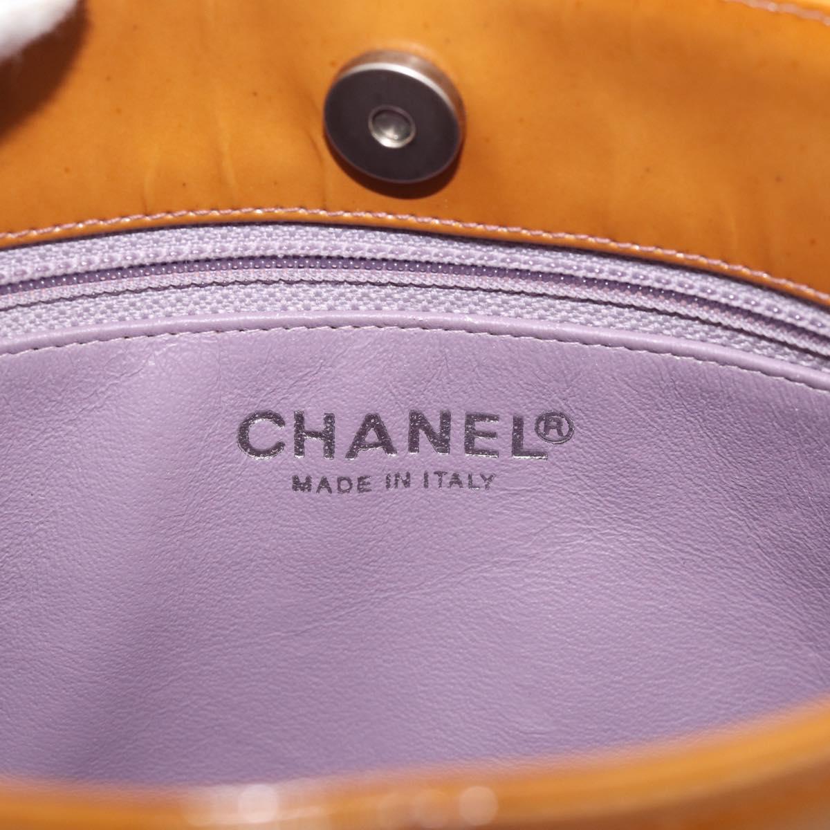 CHANEL Matelasse Chain Hand Bag Patent leather Beige Purple CC Auth 211338A