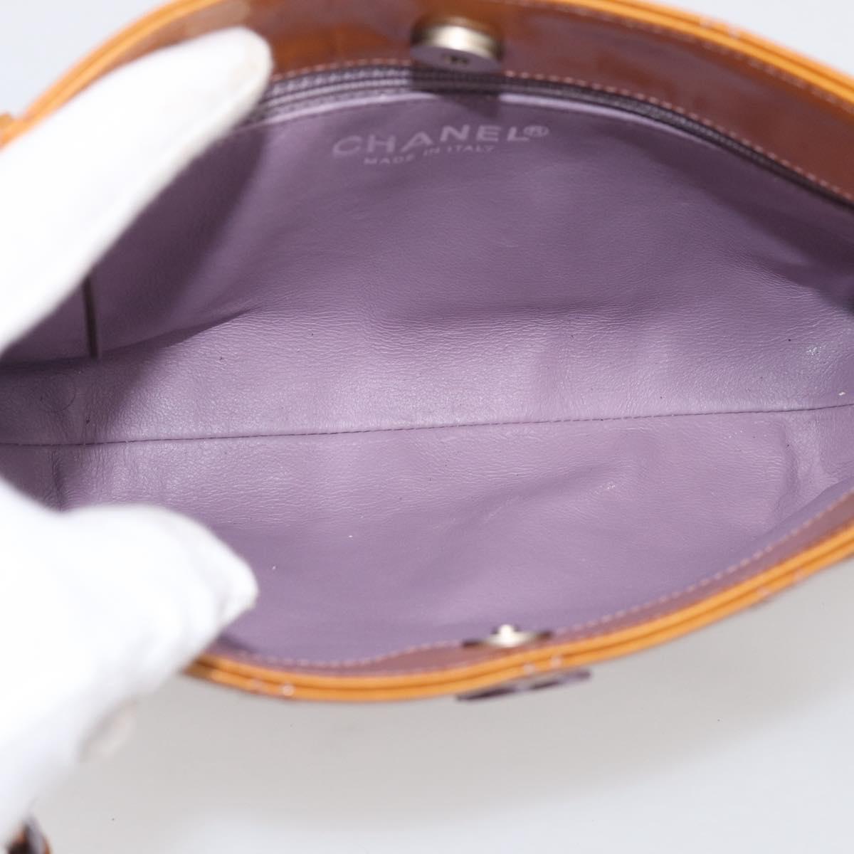 CHANEL Matelasse Chain Hand Bag Patent leather Beige Purple CC Auth 211338A