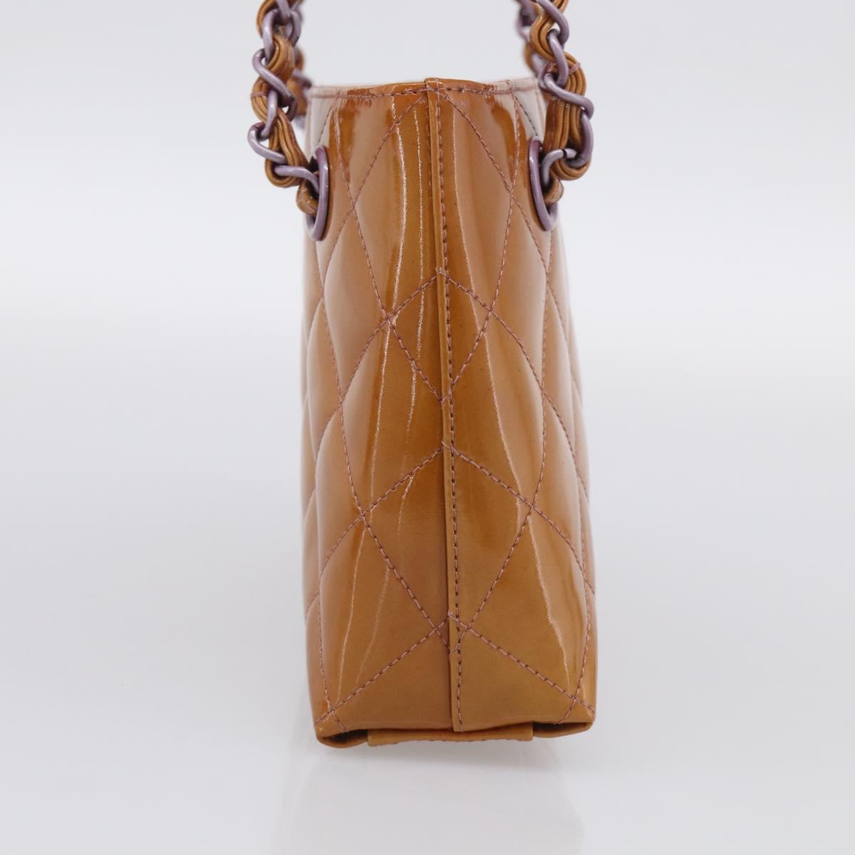 CHANEL Matelasse Chain Hand Bag Patent leather Beige Purple CC Auth 211338A