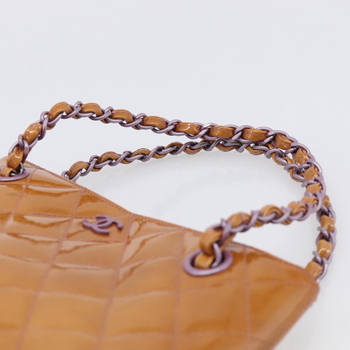 CHANEL Matelasse Chain Hand Bag Patent leather Beige Purple CC Auth 211338A
