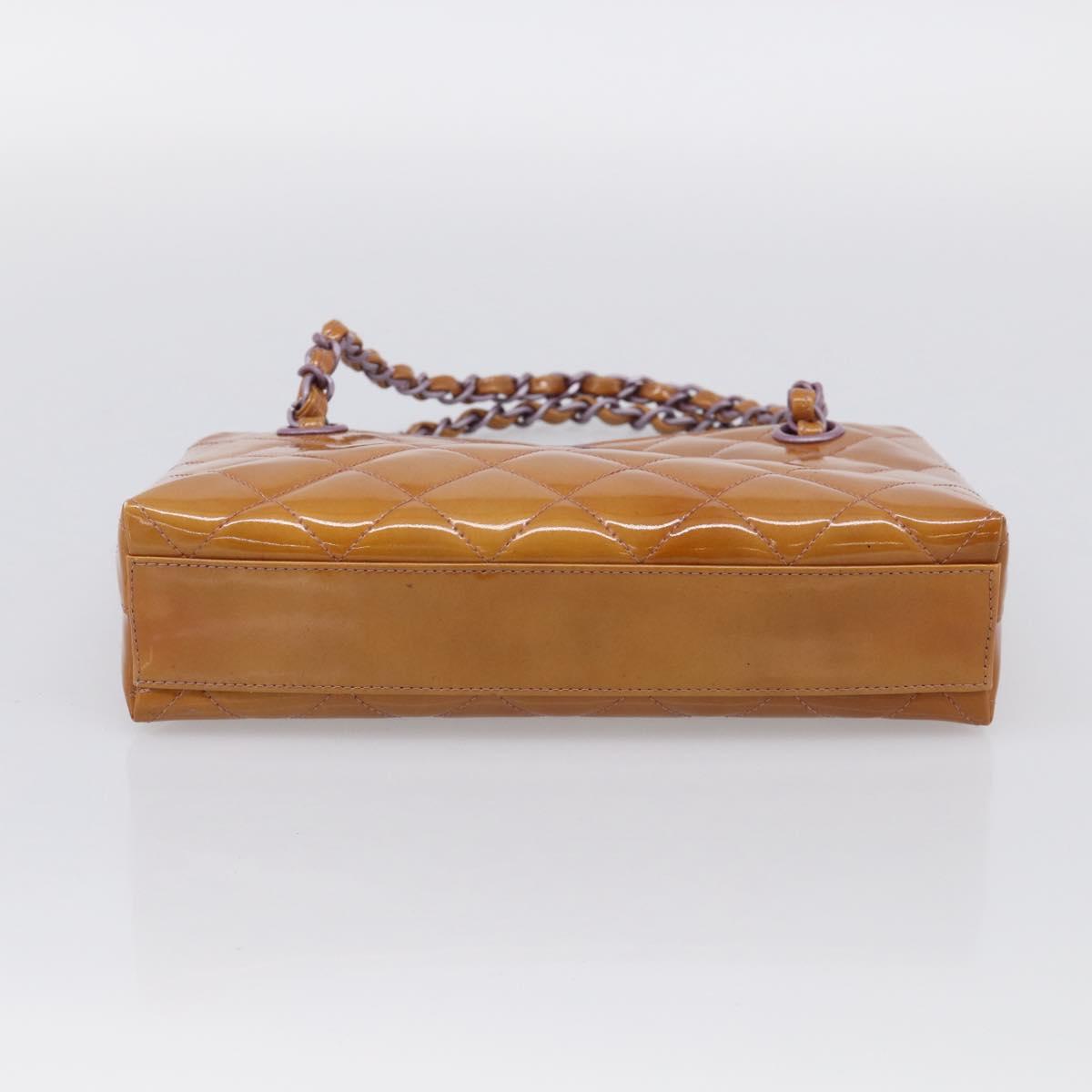 CHANEL Matelasse Chain Hand Bag Patent leather Beige Purple CC Auth 211338A