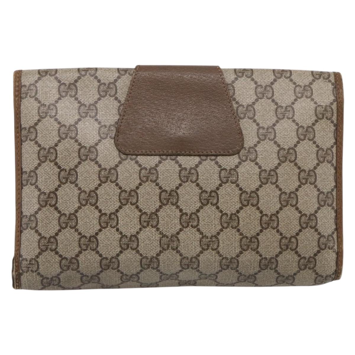 GUCCI GG Supreme Web Sherry Line Clutch Bag PVC Beige Gold 89 01 030 Auth 211339