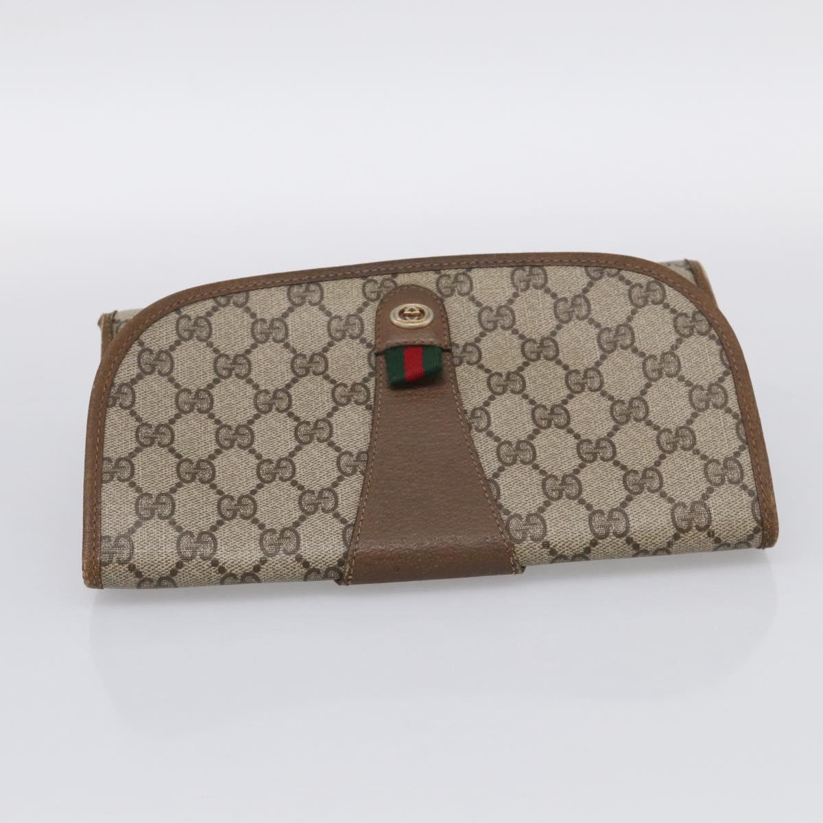 GUCCI GG Supreme Web Sherry Line Clutch Bag PVC Beige Gold 89 01 030 Auth 211339