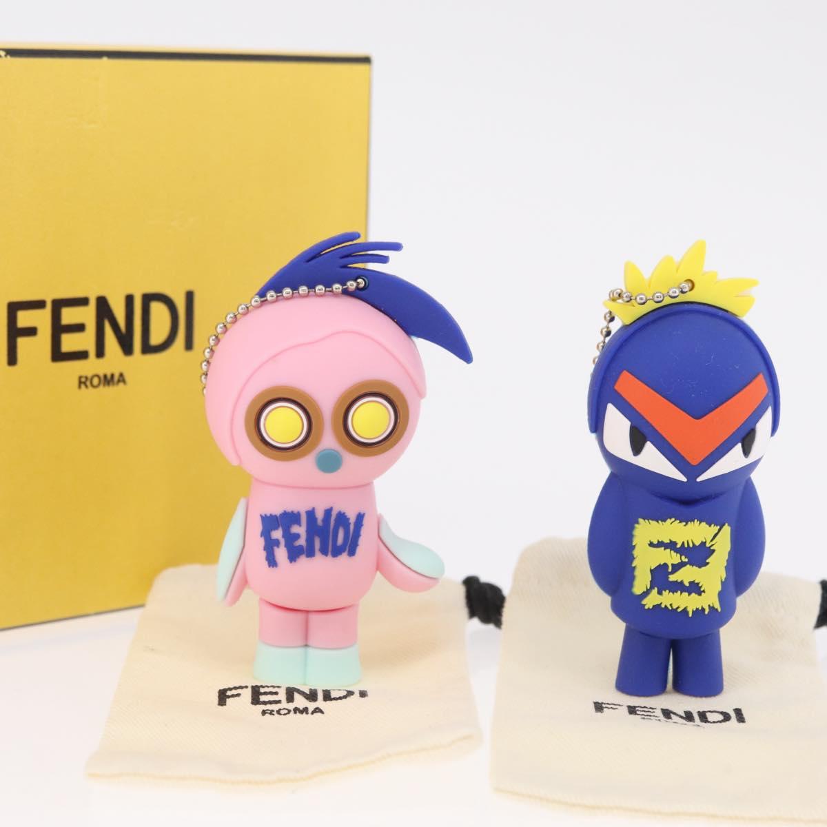 FENDI USB Key Holder Rubber 2 Set Blue Pink Auth 211342M