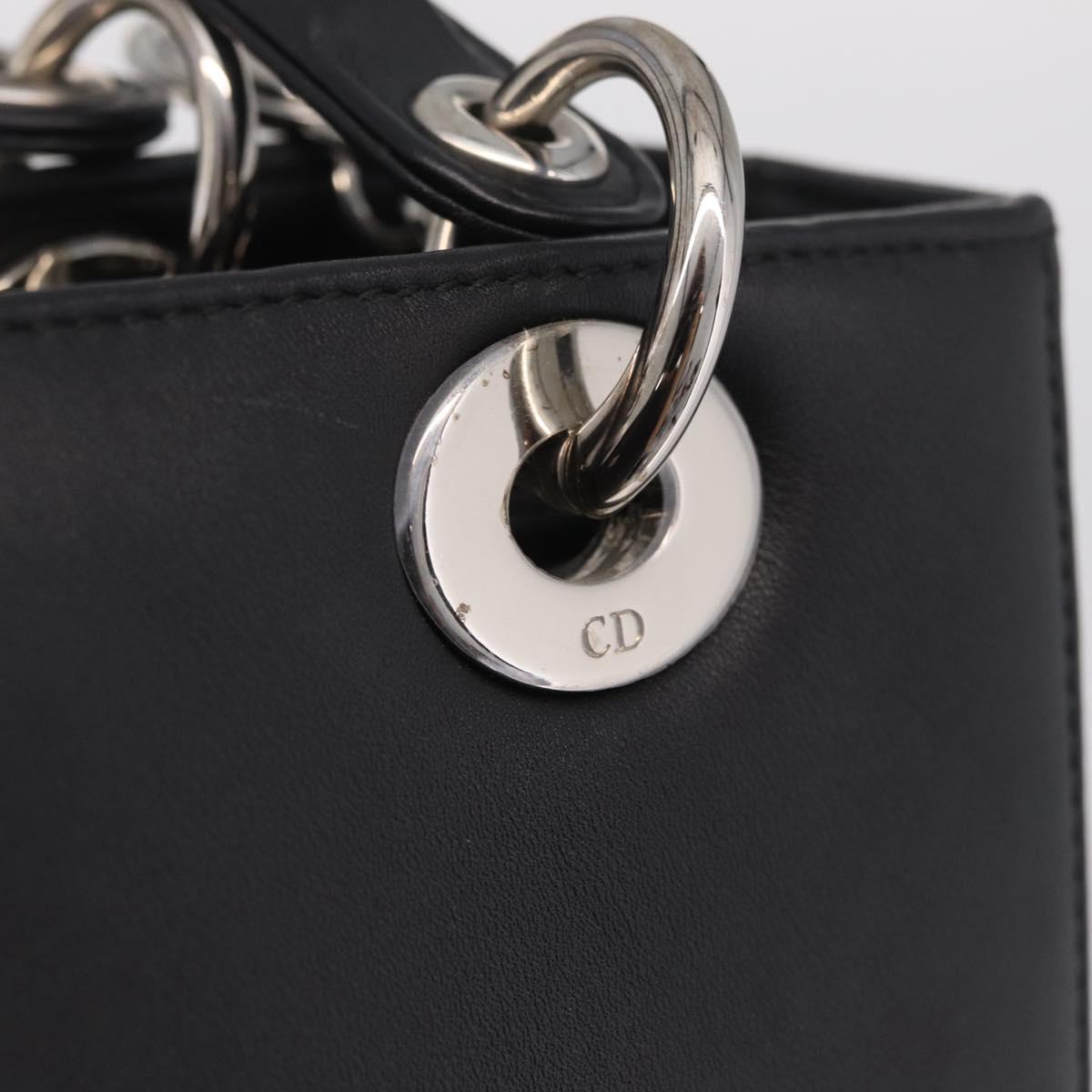Christian Dior Lady Dior Hand Bag Leather 2way Black Silver Auth 211343SAM