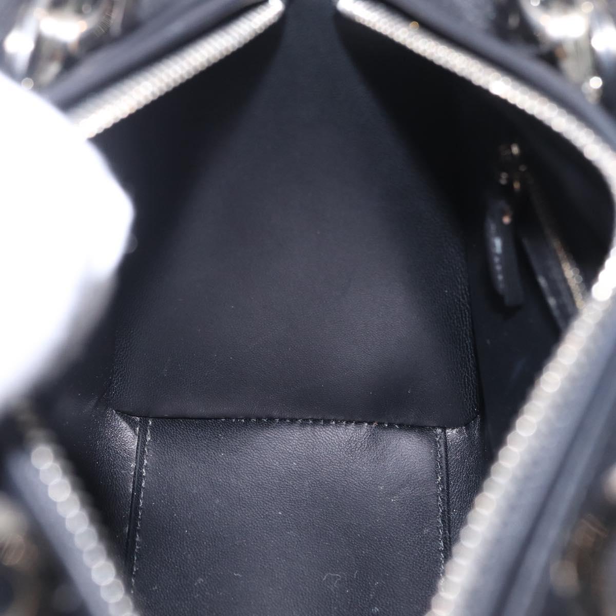 Christian Dior Lady Dior Hand Bag Leather 2way Black Silver Auth 211343SAM