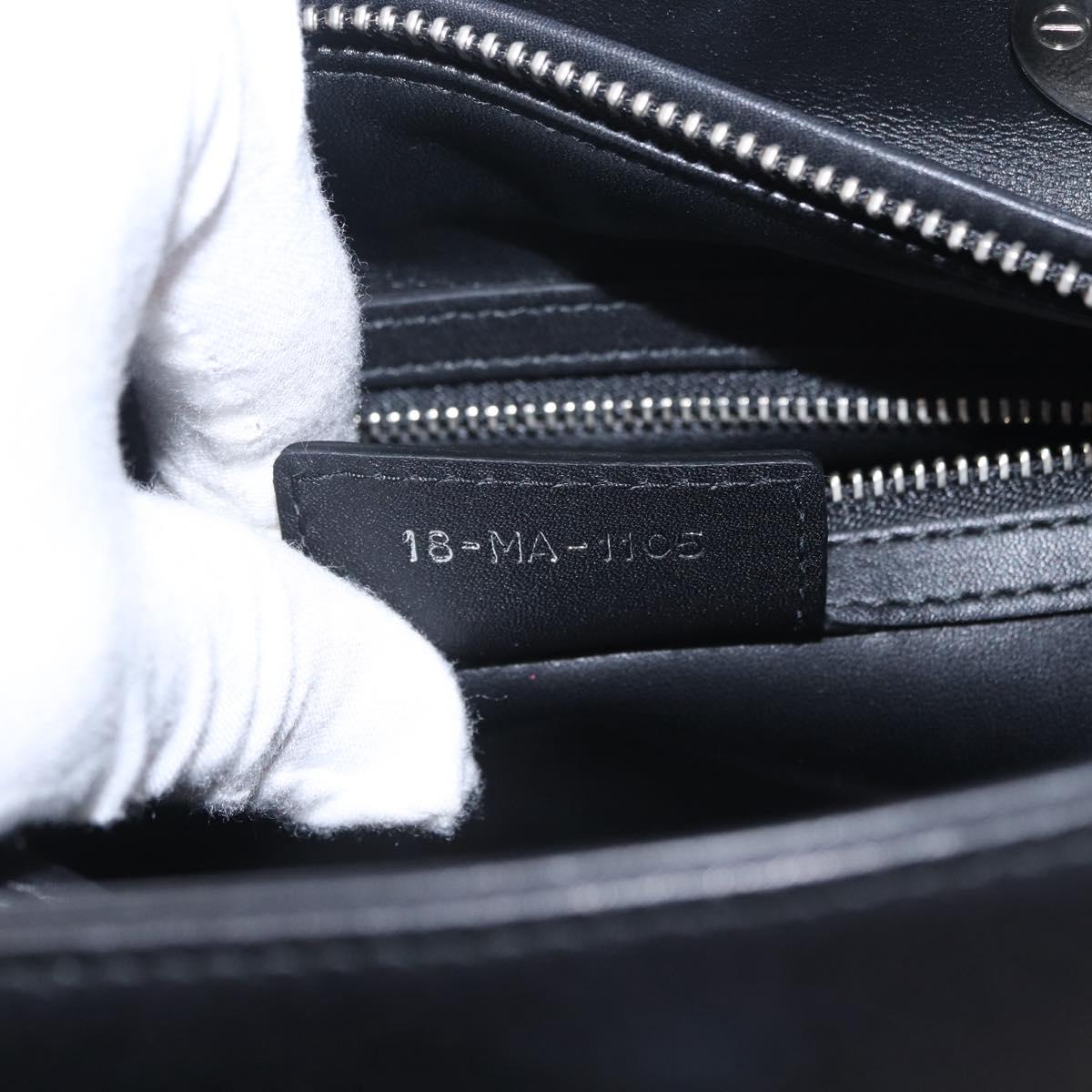 Christian Dior Lady Dior Hand Bag Leather 2way Black Silver Auth 211343SAM