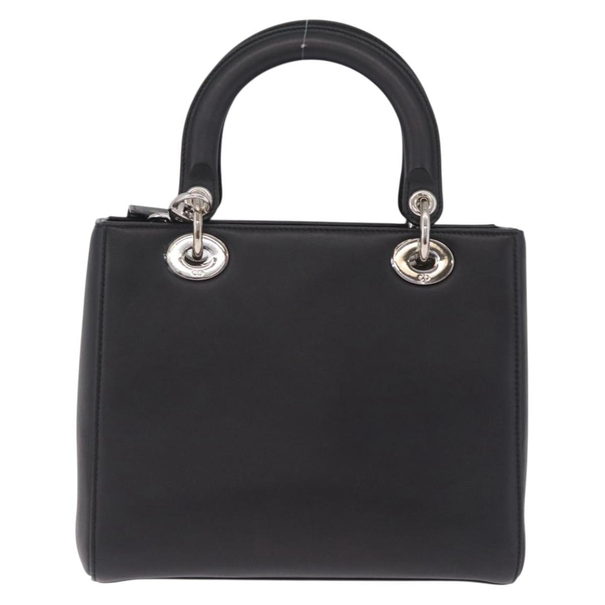 Christian Dior Lady Dior Hand Bag Leather 2way Black Silver Auth 211343SAM