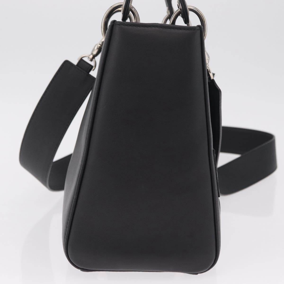 Christian Dior Lady Dior Hand Bag Leather 2way Black Silver Auth 211343SAM