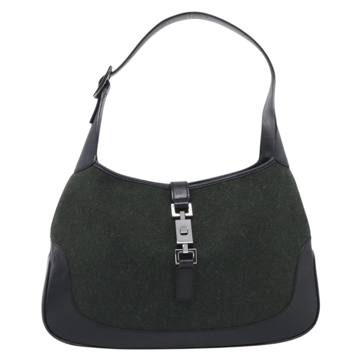 GUCCI Jackie Shoulder Bag Wool Khaki Silver 001 3306 Auth 211370V
