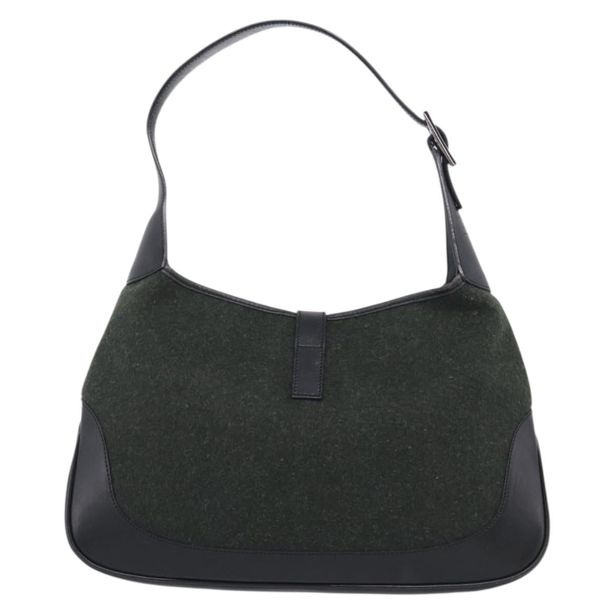 GUCCI Jackie Shoulder Bag Wool Khaki Silver 001 3306 Auth 211370V