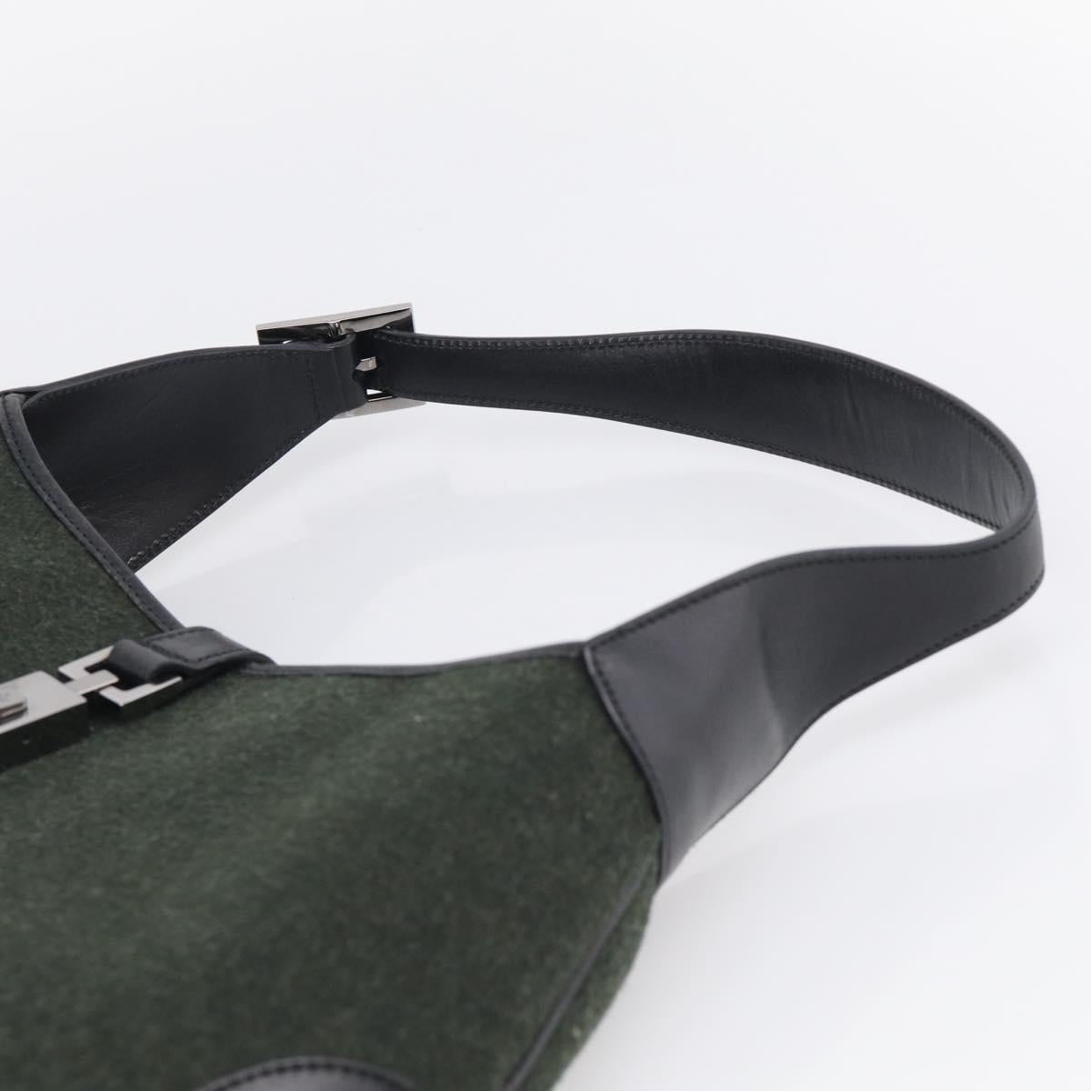 GUCCI Jackie Shoulder Bag Wool Khaki Silver 001 3306 Auth 211370V