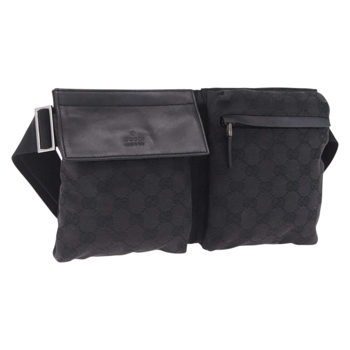 GUCCI GG Canvas Waist Bag Black Silver 28566 Auth 211373V
