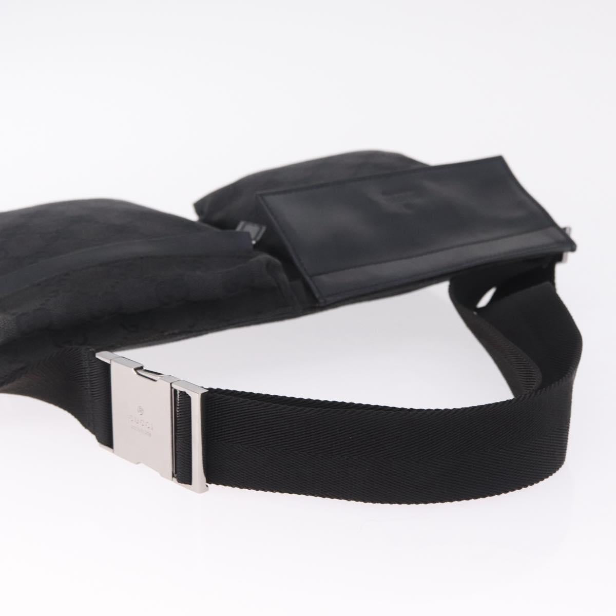 GUCCI GG Canvas Waist Bag Black Silver 28566 Auth 211373V