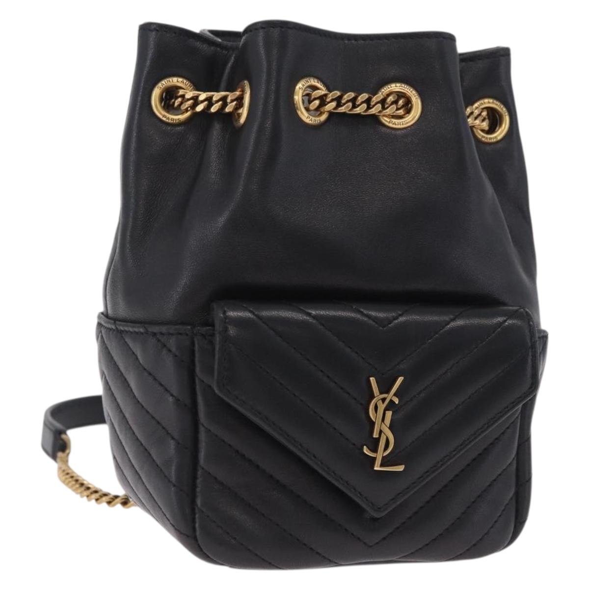 Saint Laurent Joe Mini Bucket Bag Chain Lamb Skin Black 701631 Auth 211381M
