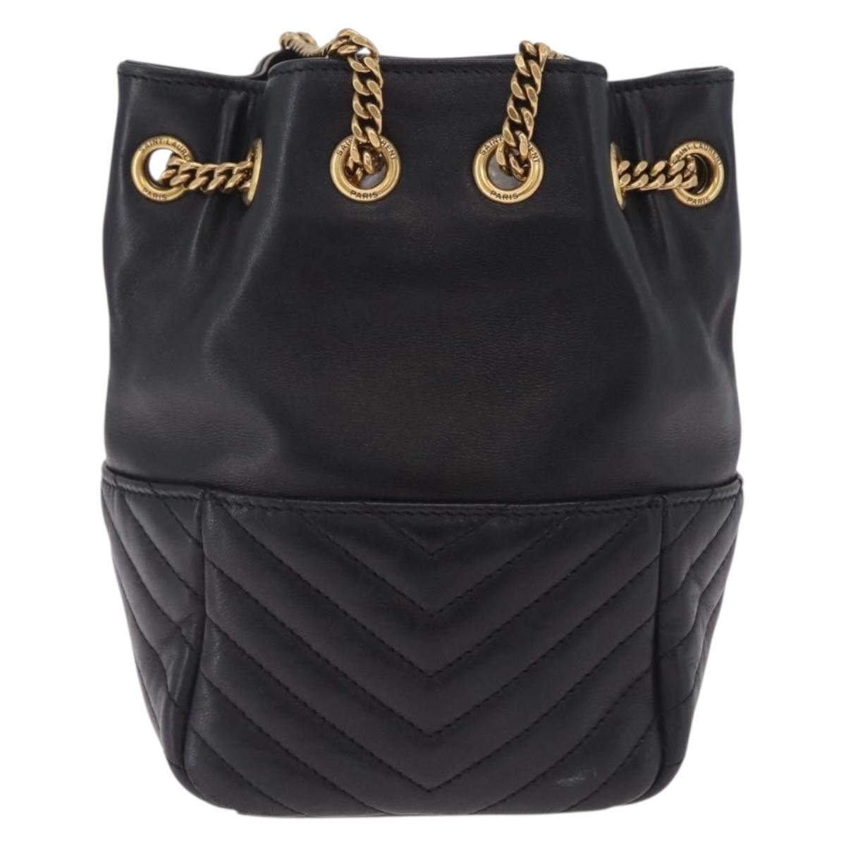Saint Laurent Joe Mini Bucket Bag Chain Lamb Skin Black 701631 Auth 211381M