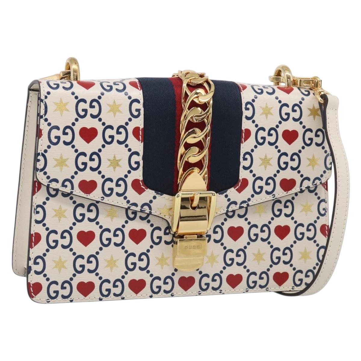 GUCCI Sylvi Small Shoulder Bag Leather 2way Ivory Gold 524405 Auth 211386M