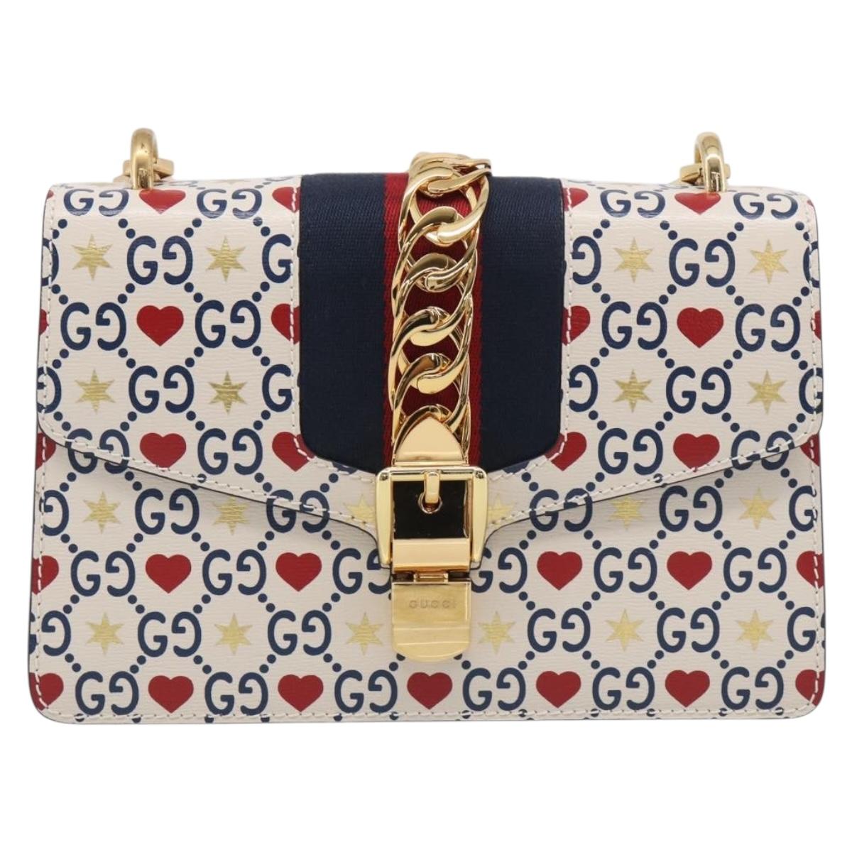 GUCCI Sylvi Small Shoulder Bag Leather 2way Ivory Gold 524405 Auth 211386M