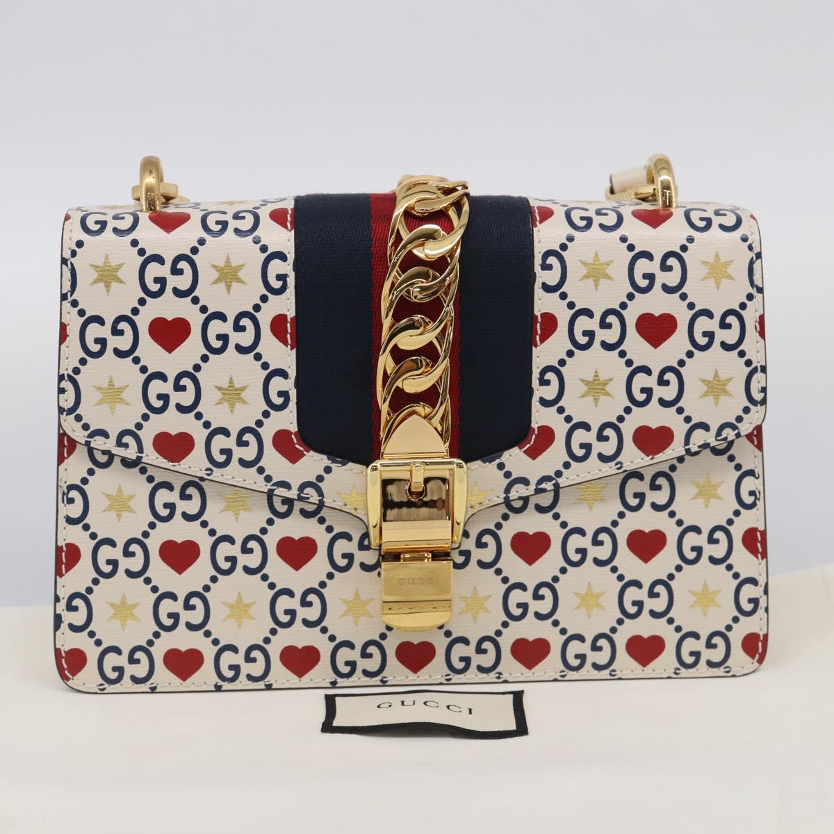 GUCCI Sylvi Small Shoulder Bag Leather 2way Ivory Gold 524405 Auth 211386M
