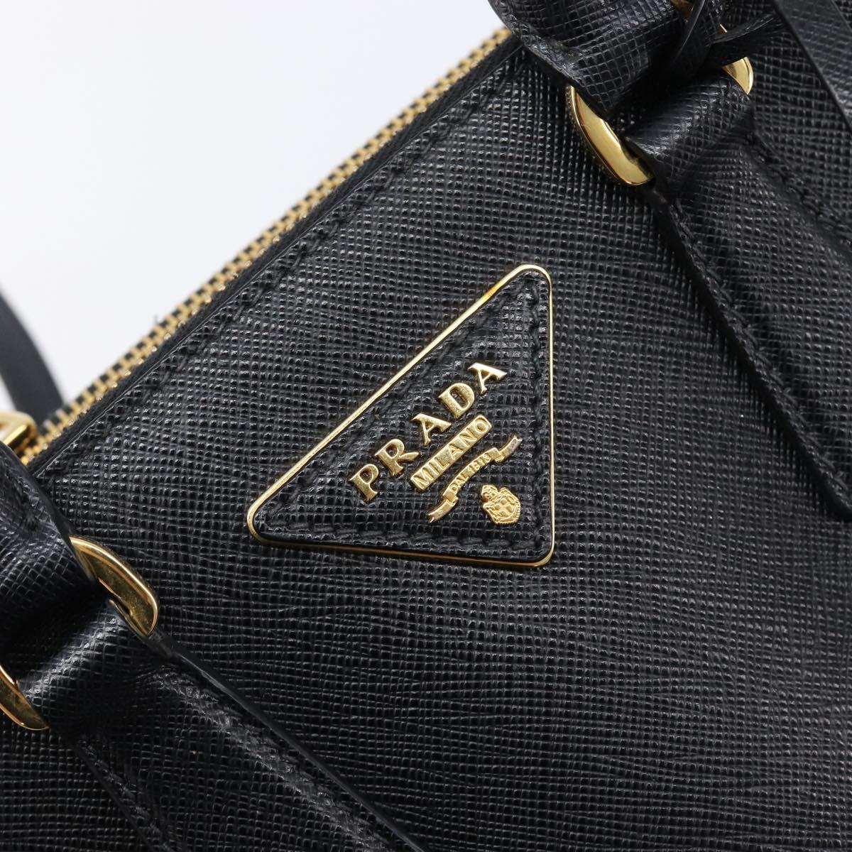 PRADA Hand Bag Safiano Leather 2way Black Gold Auth 211393V