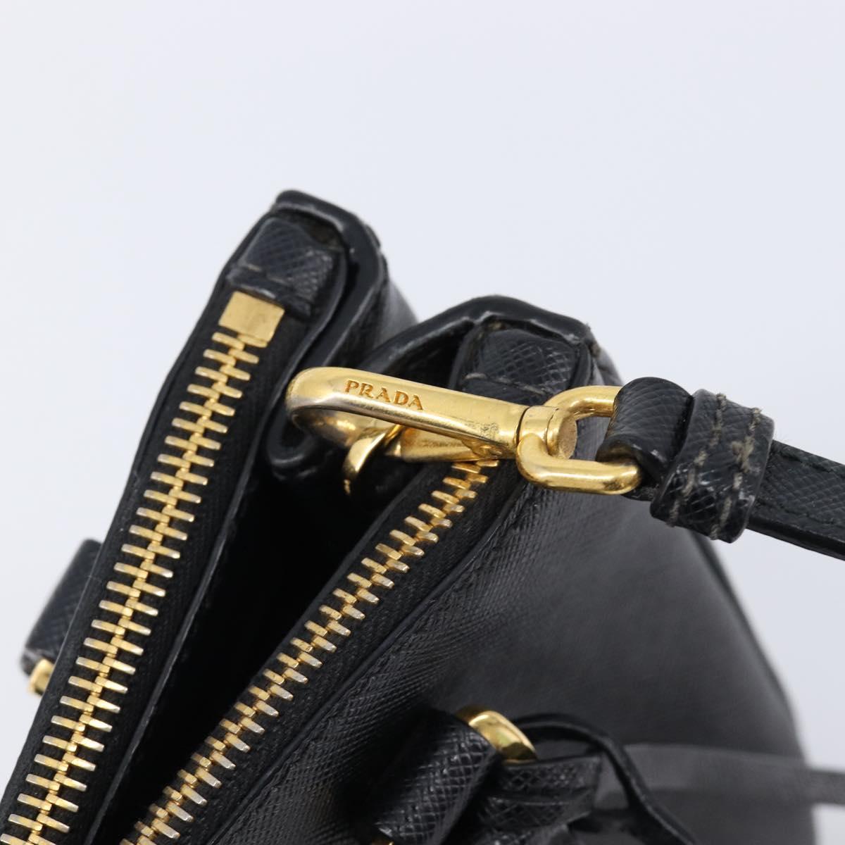 PRADA Hand Bag Safiano Leather 2way Black Gold Auth 211393V