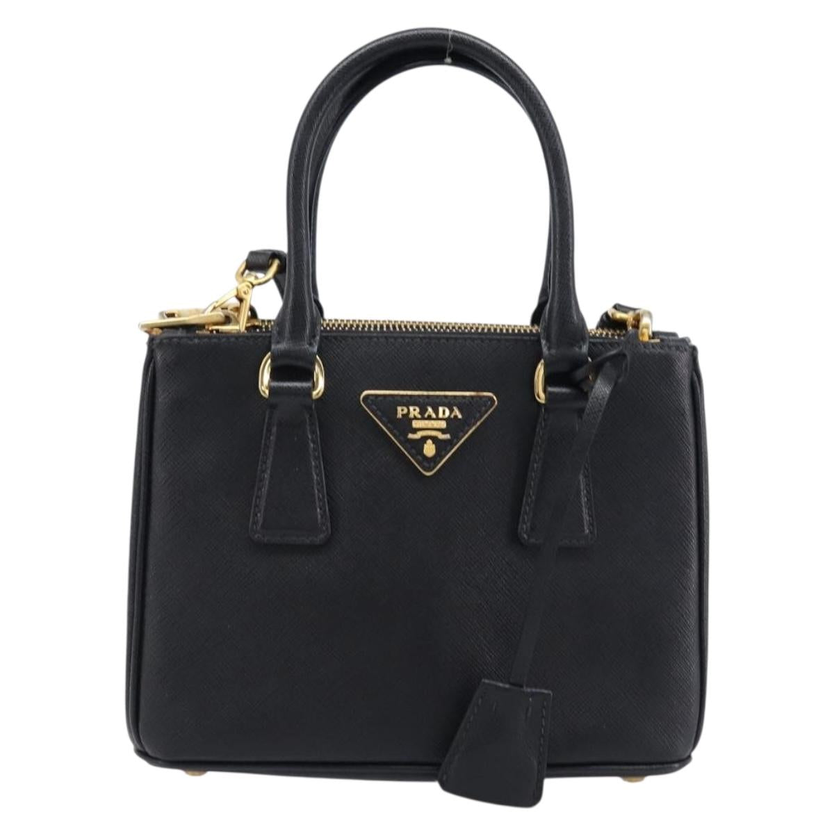 PRADA Hand Bag Safiano Leather 2way Black Gold Auth 211393V
