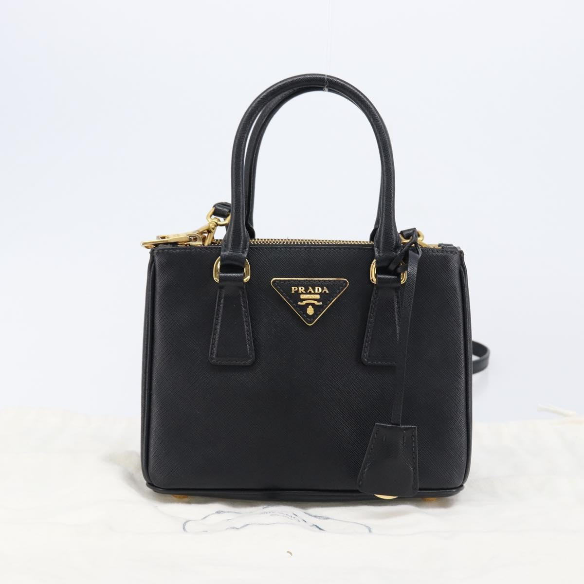 PRADA Hand Bag Safiano Leather 2way Black Gold Auth 211393V