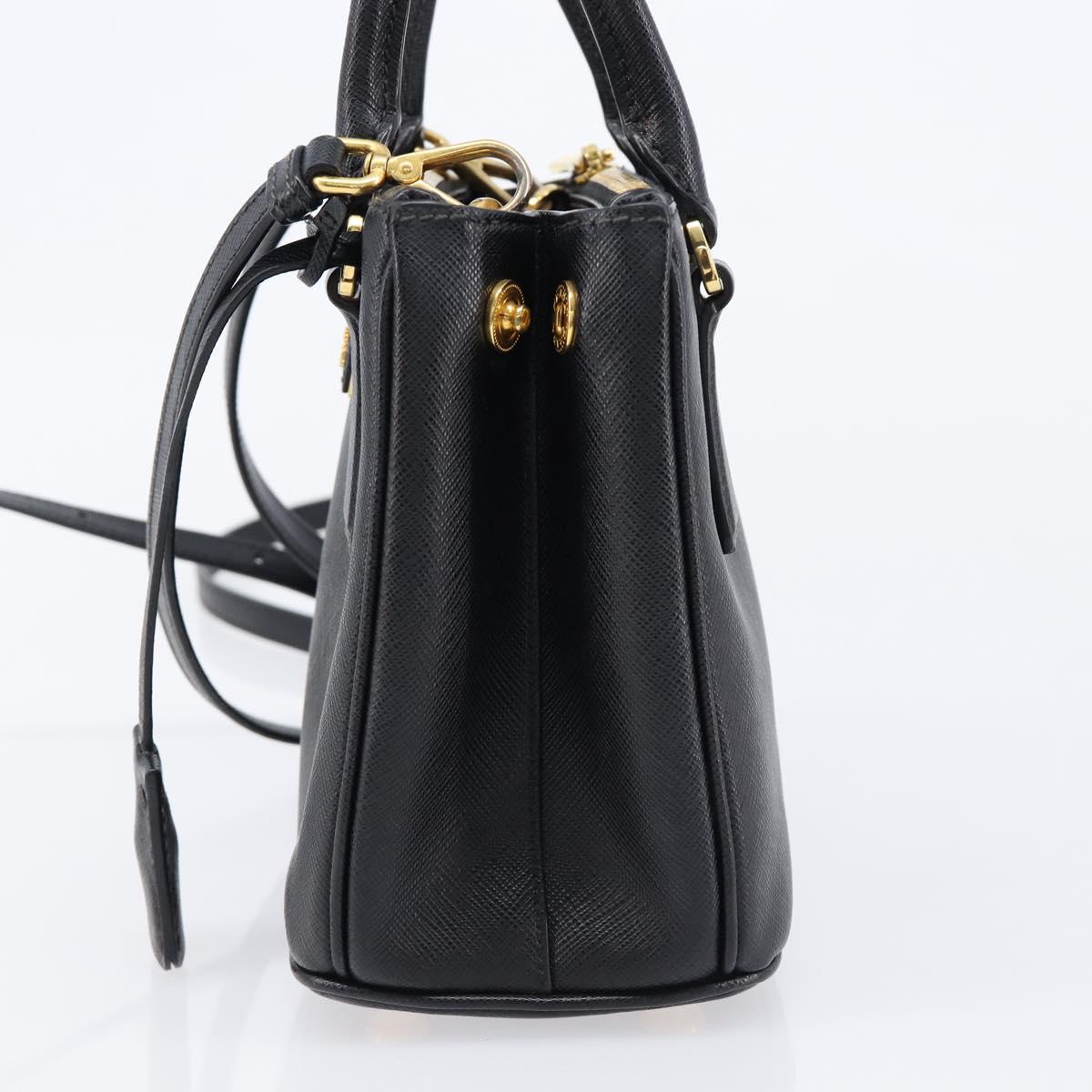 PRADA Hand Bag Safiano Leather 2way Black Gold Auth 211393V