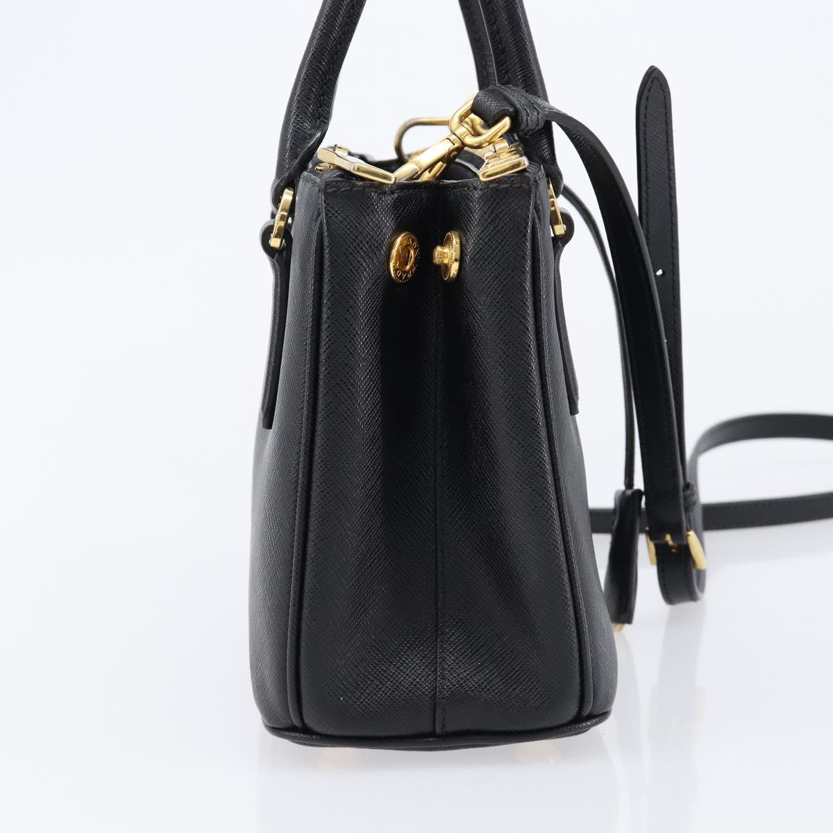 PRADA Hand Bag Safiano Leather 2way Black Gold Auth 211393V