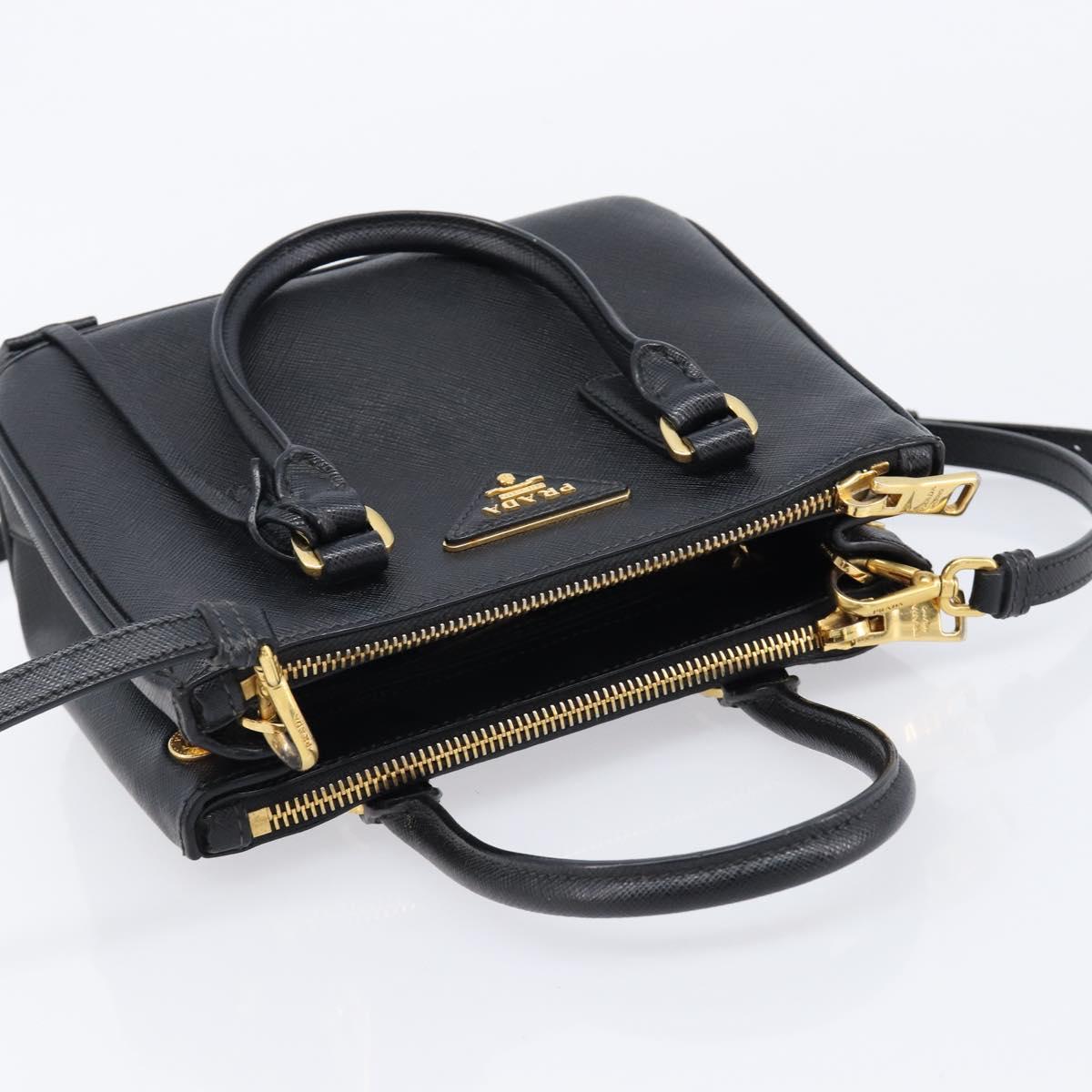 PRADA Hand Bag Safiano Leather 2way Black Gold Auth 211393V
