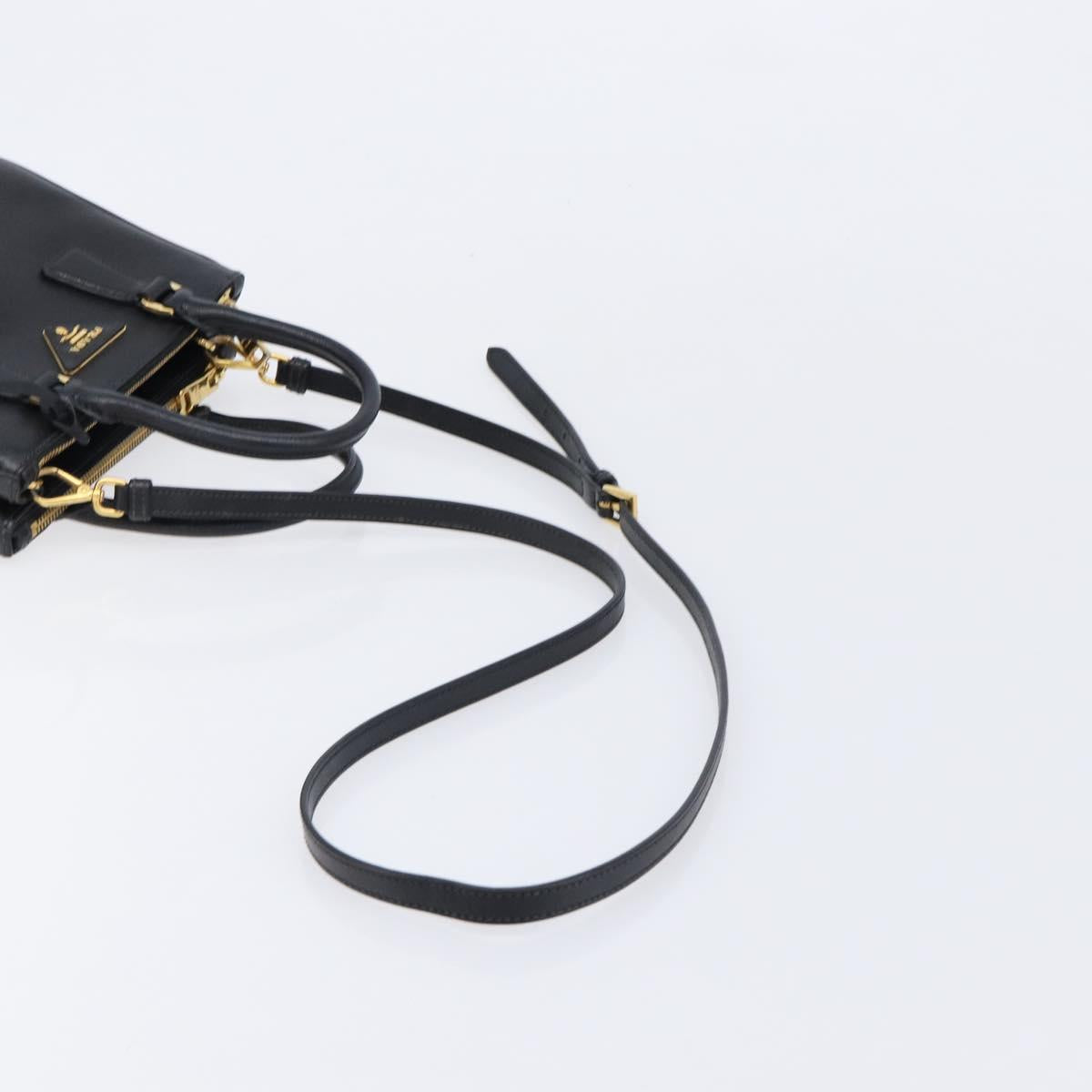 PRADA Hand Bag Safiano Leather 2way Black Gold Auth 211393V