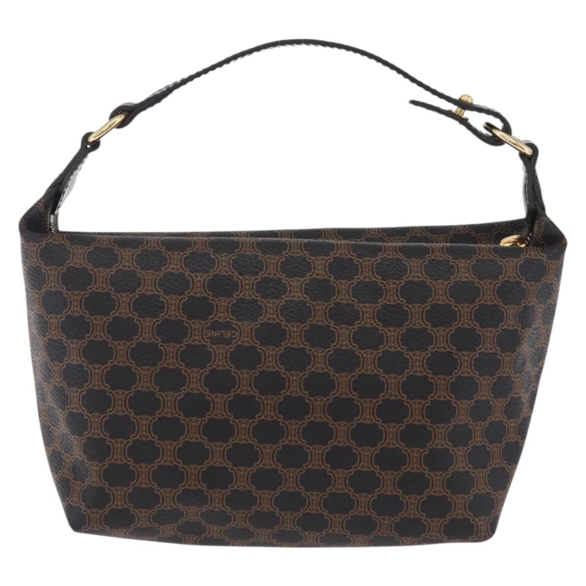 CELINE Macadam Canvas Hand Bag PVC Black Gold Auth 211415V